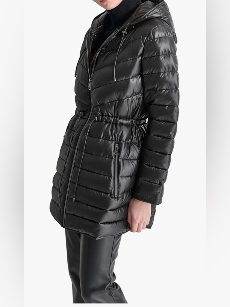 Black Quilted Hooded Puffer Coat - Women Small